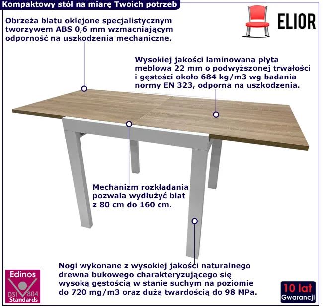 Stół Rozkładany Ivel 80–160 Cm Dąb Sonoma