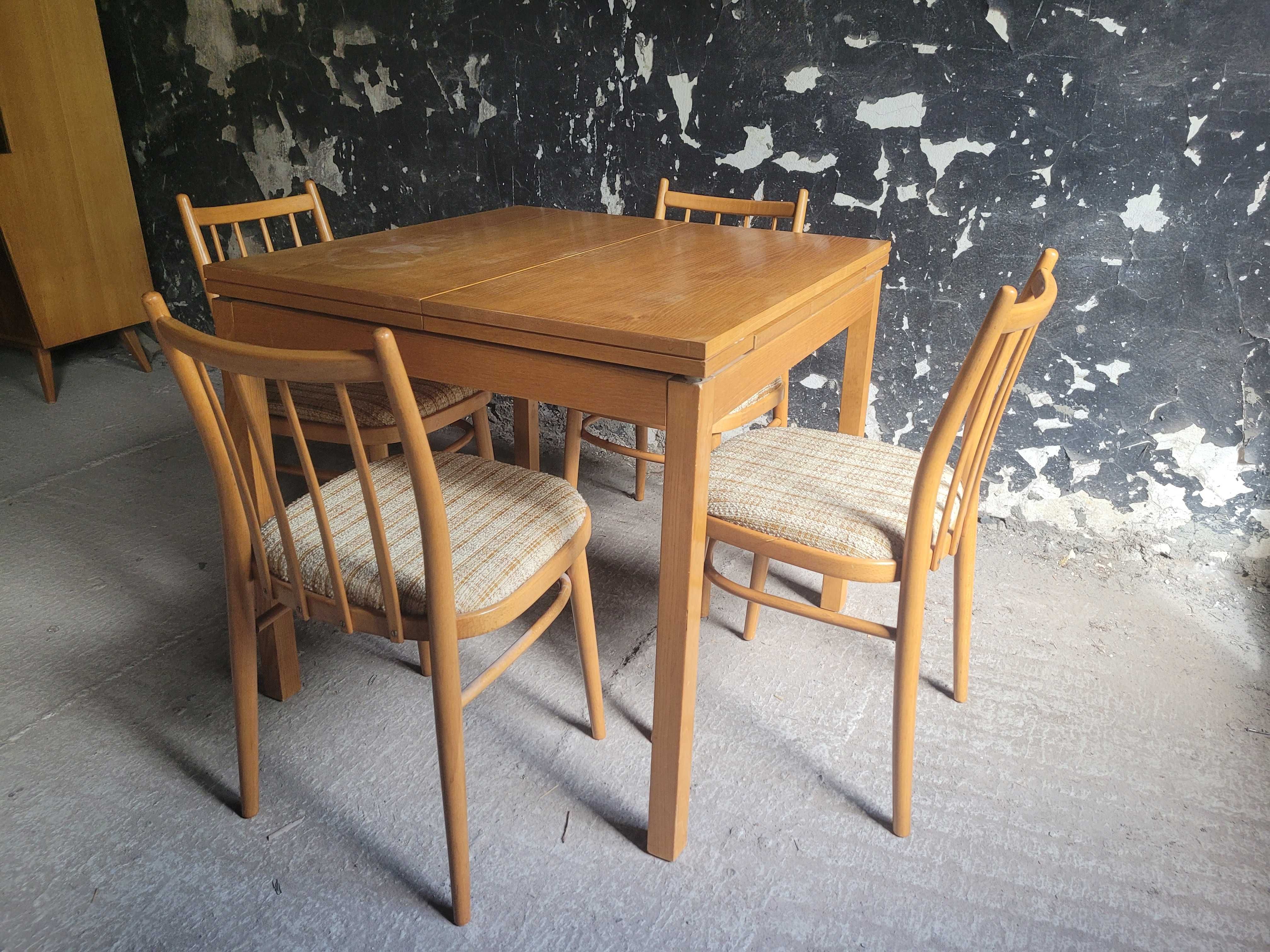 Stół i krzesła zestaw vintage Ton Czechosłowacja lata 70 prl