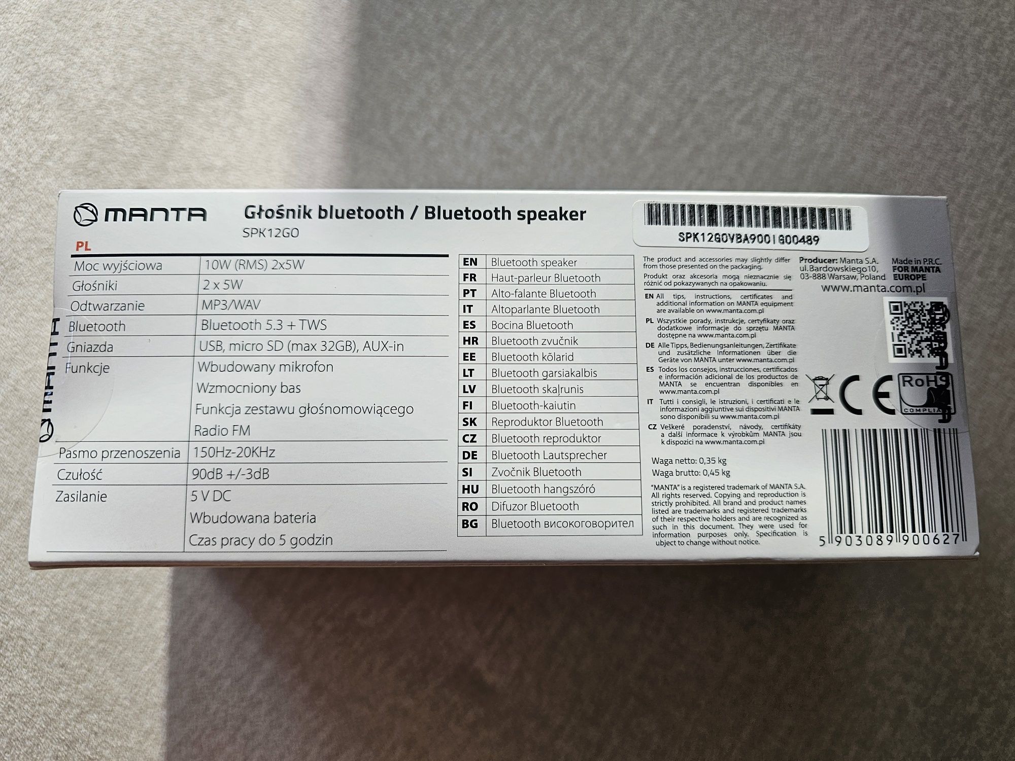 Głośnik przenośny bluetooth Manta SPK12GO
