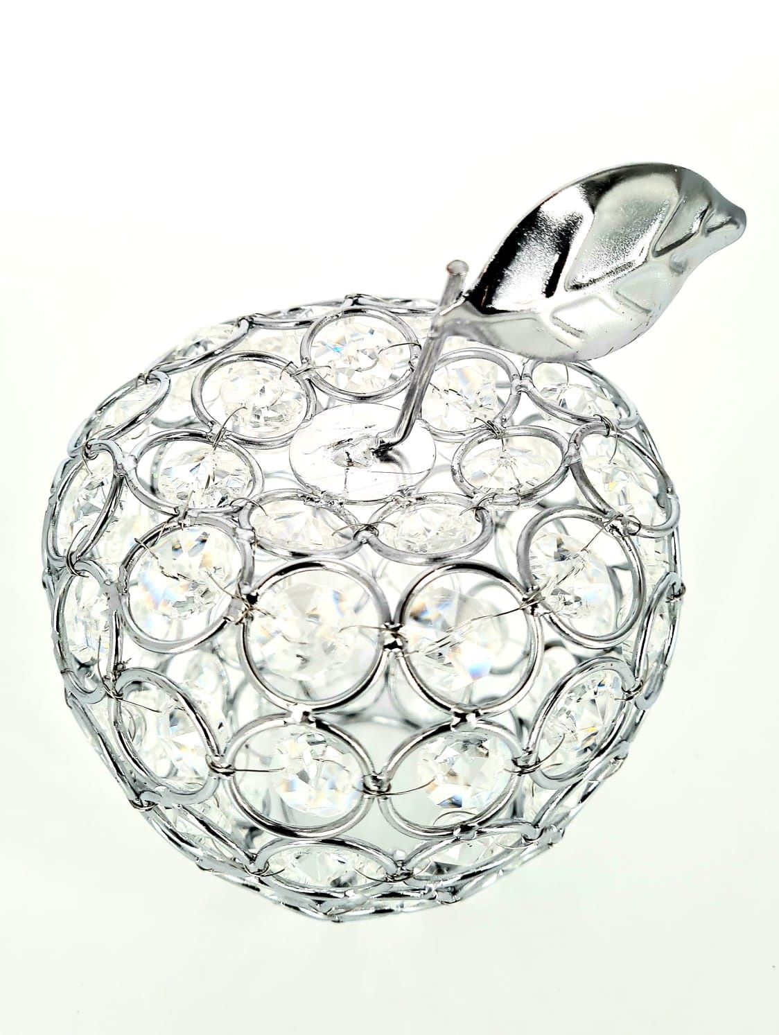 Nowy piękny srebrny świecznik jabłko z kryształkami