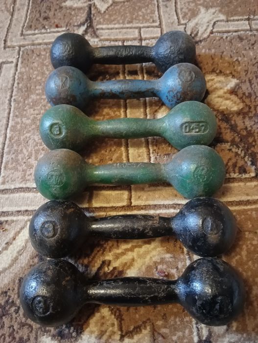 Гантели  :  0,5 ,  1   , 2  , 3 , 4  , 5 ,  6 кг. , блины1кг.
