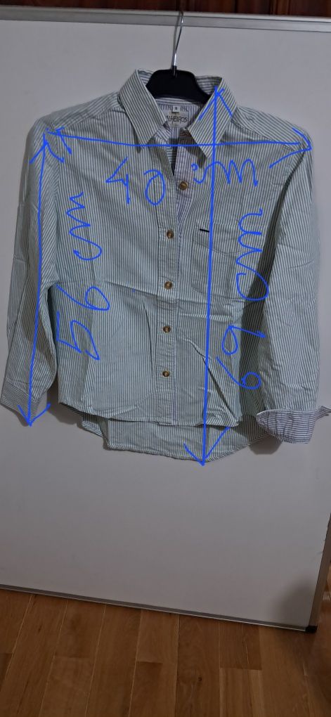 Camisa oxford mulher de riscas verde e branco,  S