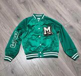 H&M 140 zielona kurtka bomberka zapinana na zatrzaski naszywka M