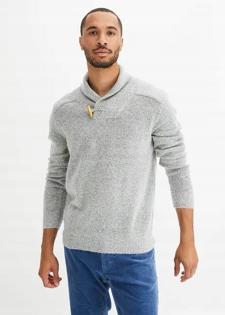B.P.C sweter męski z kołnierzem szary r.3XL