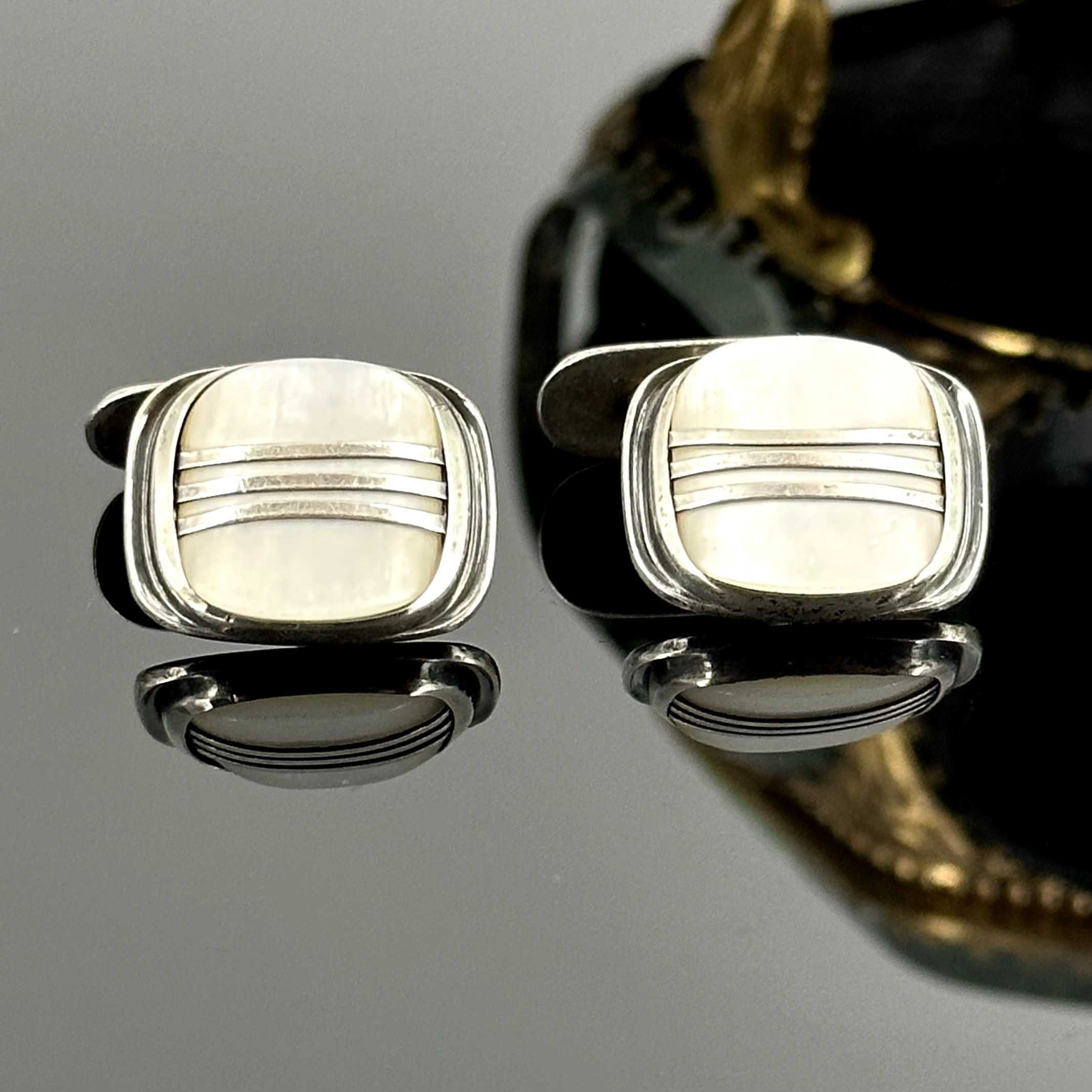 Srebro - Srebrne spinki - oryginał ART DECO z Perłami - próba 835