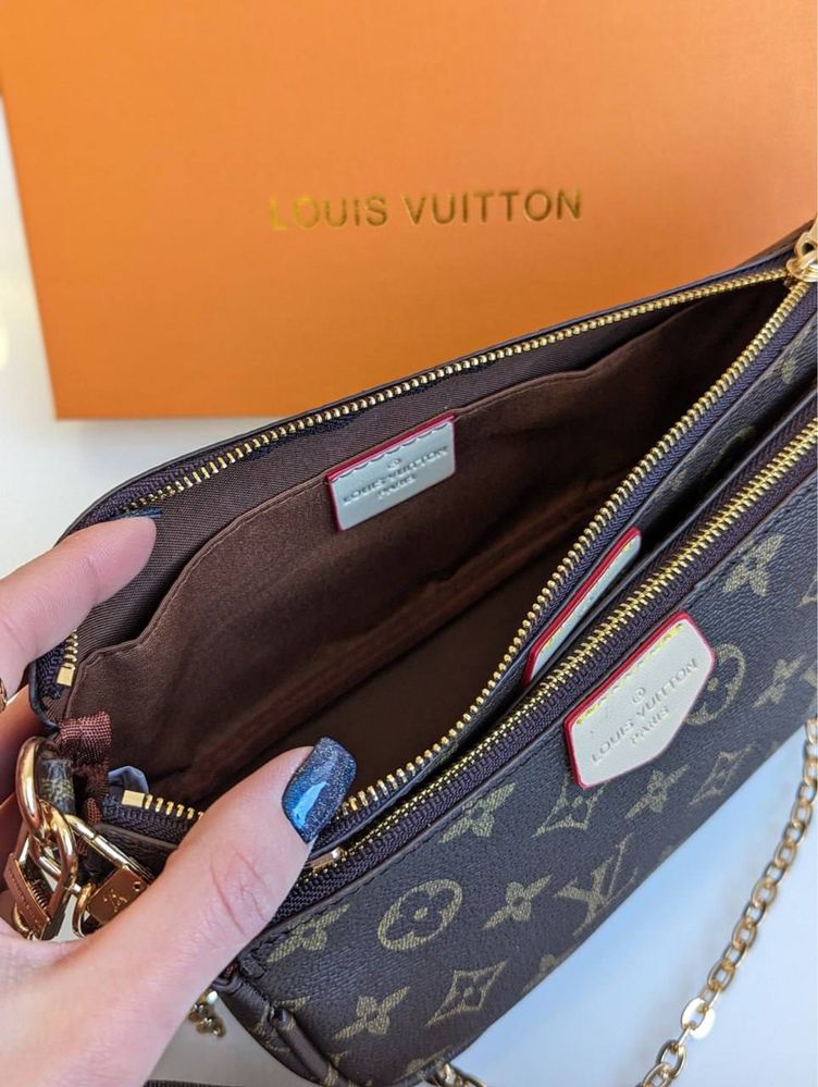 Сумка жіноча Louis Vuitton Multi Poshette brown pink Луи Витон женская