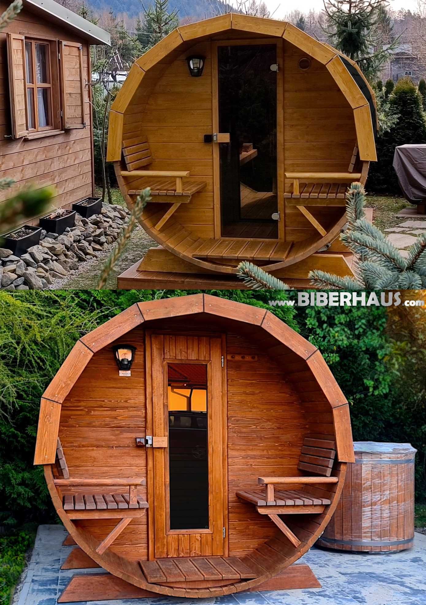 SAUNA Ogrodowa 400 cm + PRZEDSIONEK zew +GRATIS Beczka 500L +Akcesoria