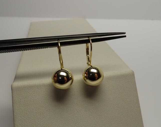 Kolczyki gładkie kulki 1 cm. srebro złocone.