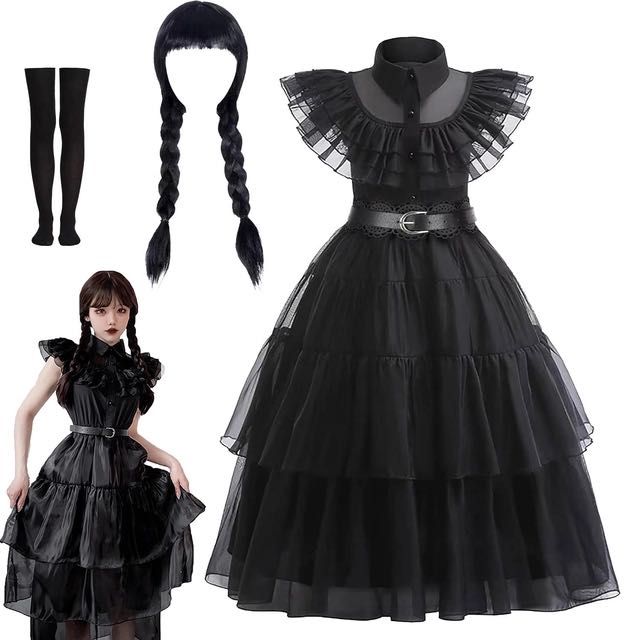 Sukienka WEDNESDAY M 120-130 PASEK PERUKA Strój Kostium Przebranie