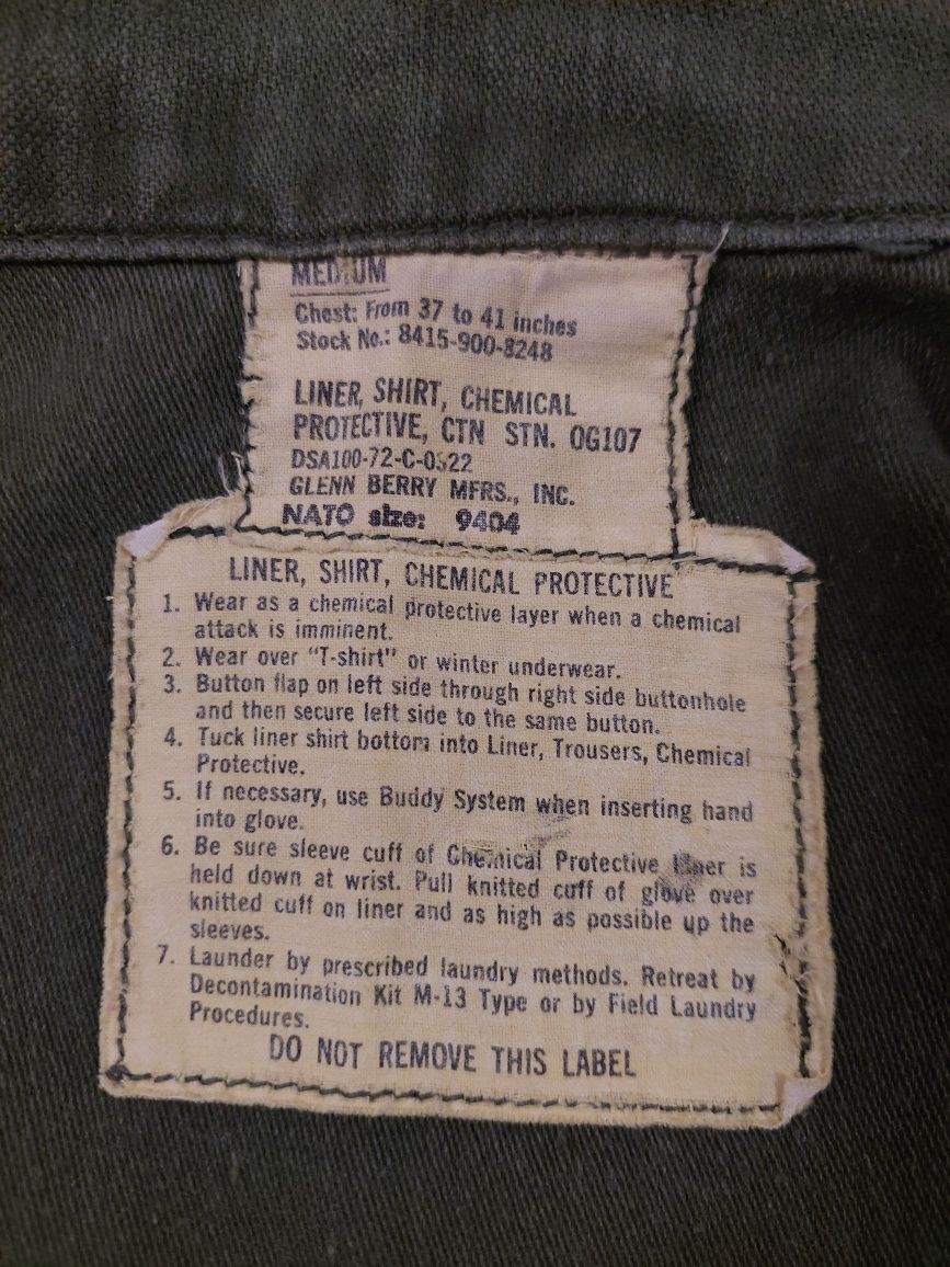 Bluza liner shirt chemical protective US Army medium Nam Era OG-107
