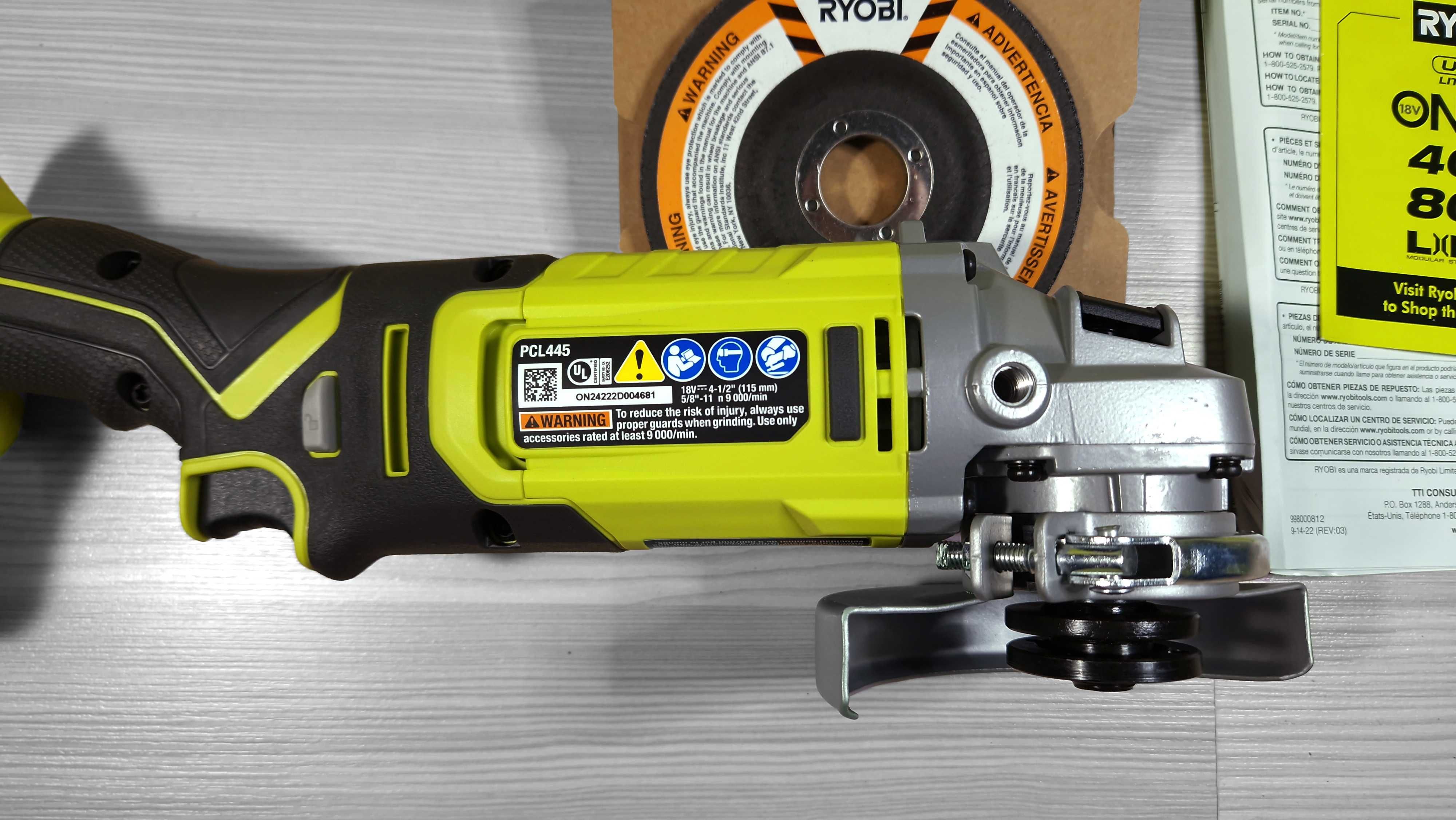 США Болгарка 115мм RYOBI PCL 445 ONE 18v (аккумуляторная ушм)