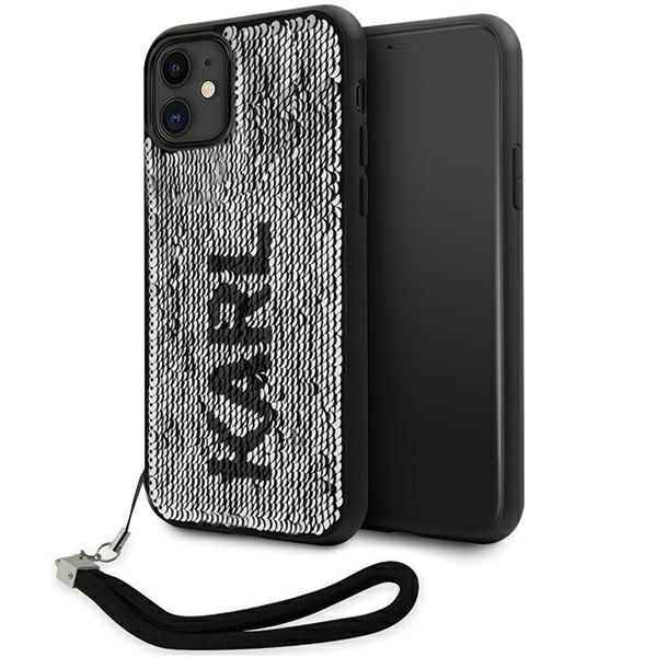 Etui Karl Lagerfeld Sequins Cord do iPhone 11/Xr 6,1" - Srebrno-czarny