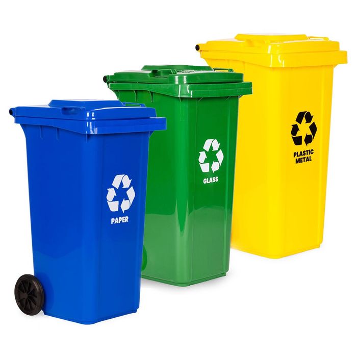 3w1 Zestaw kosz śmieci 3 koszy na śmieci pojemniki 3x120L gumowe koła