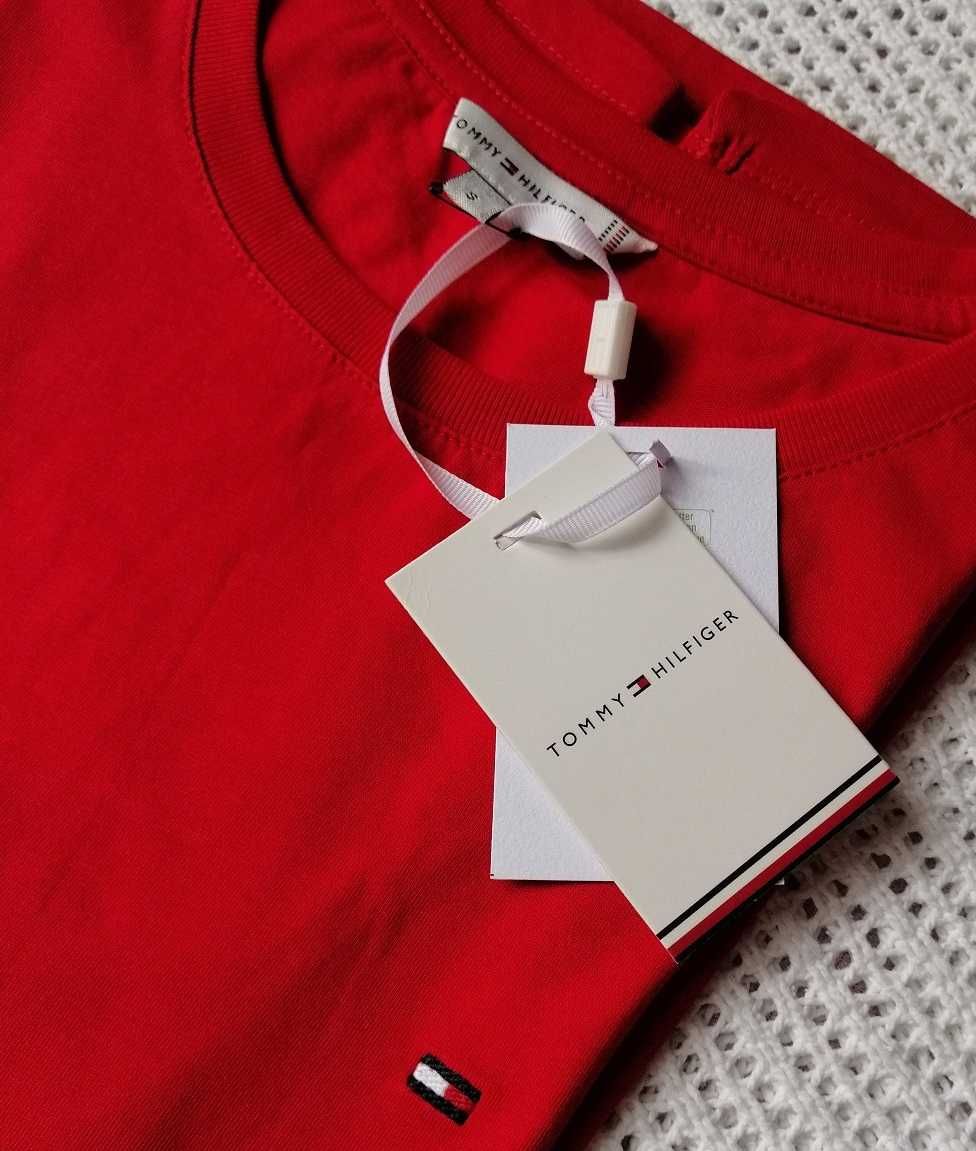 Tommy Hilfiger Oryginał Logo Haft czerwona koszulka t-shirt bluzka S