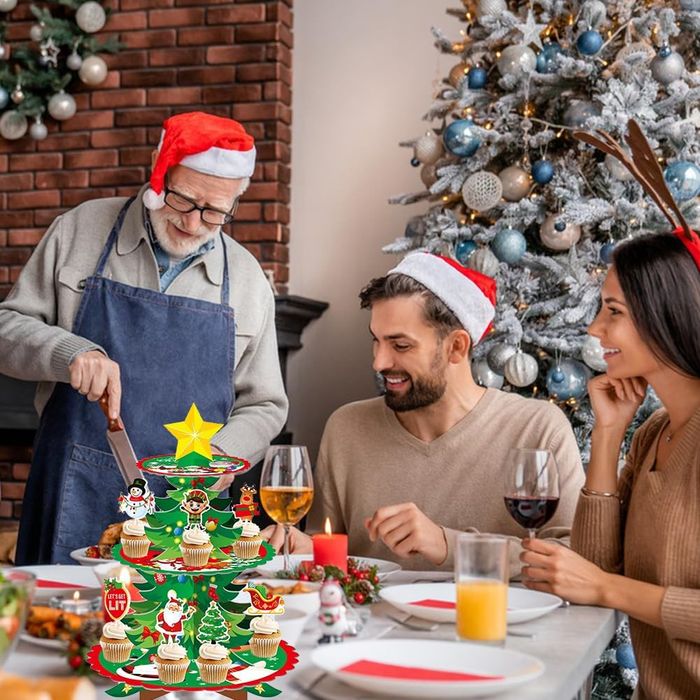 Świąteczny Stojak na Babeczki 3-poziomowy Tekturowy na Boże Narodzenie