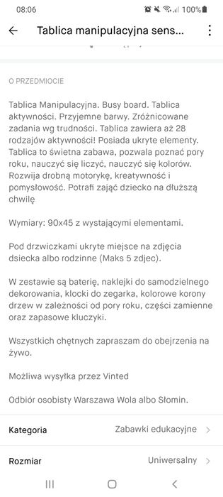 Tablica manipulacyjna sensoryczna edukacyjna