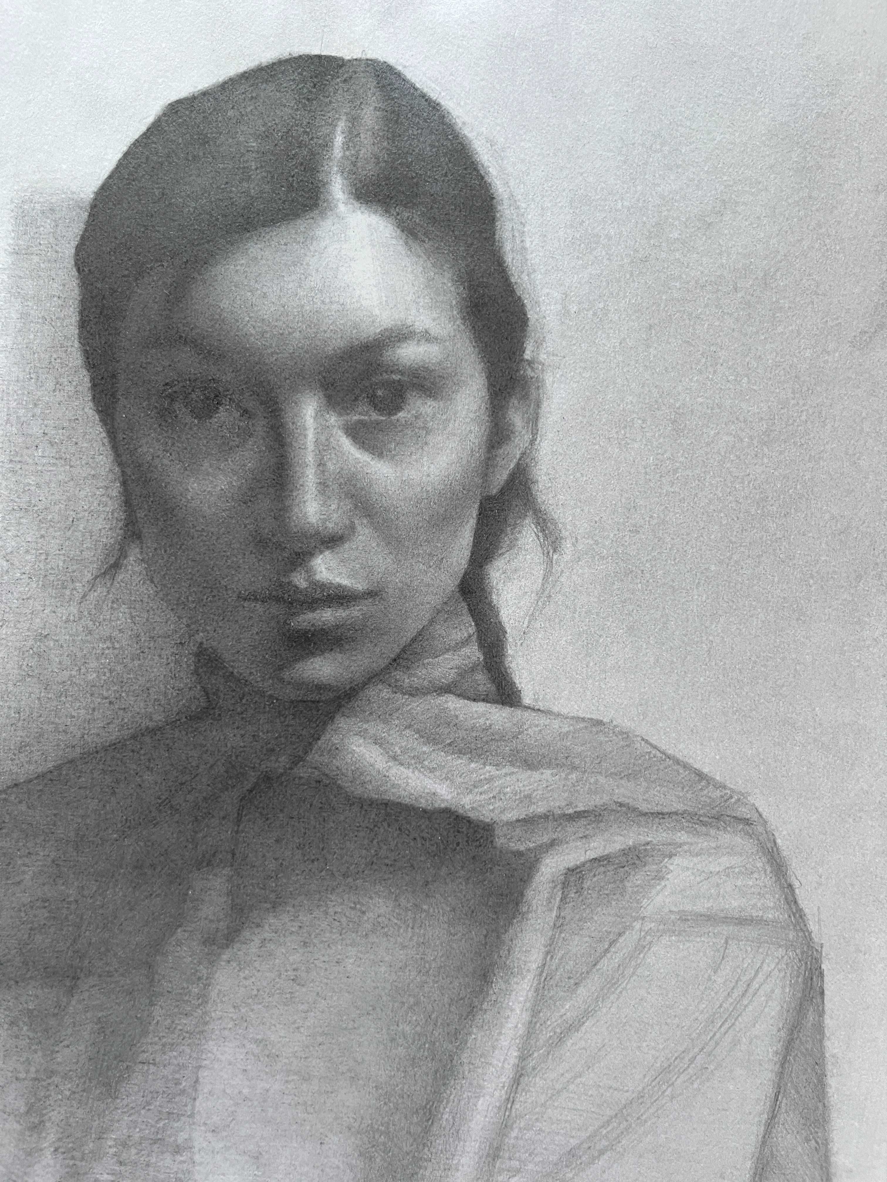 Alyssa portret frontalny ołówek na barwionym papierze