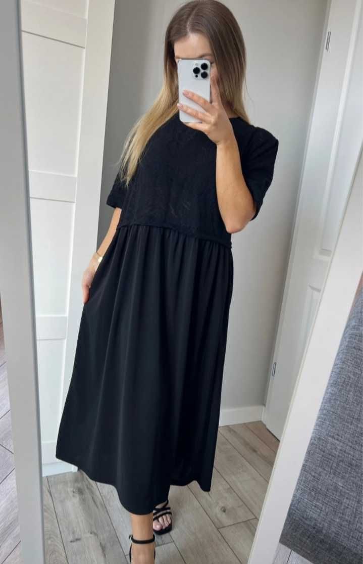 Zara czarna midi dluga maxi sukienka 38