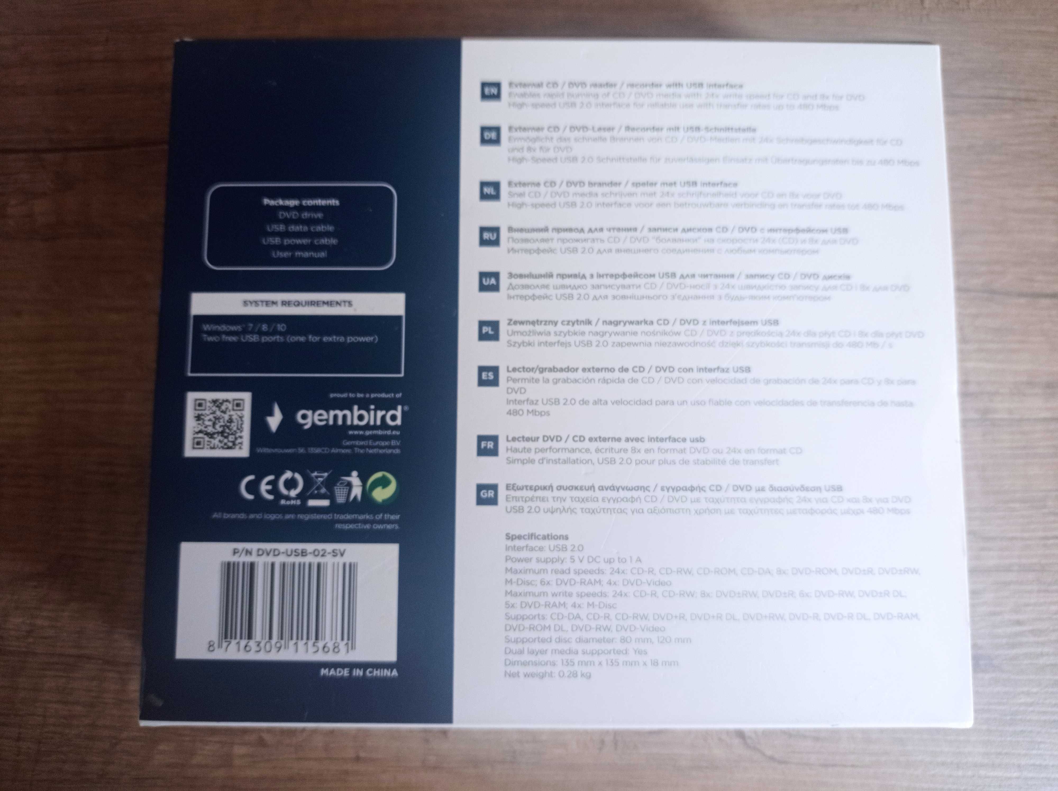 Gembird Napęd,Nagrywarka DVD CD USB zewnętrzna - nowa