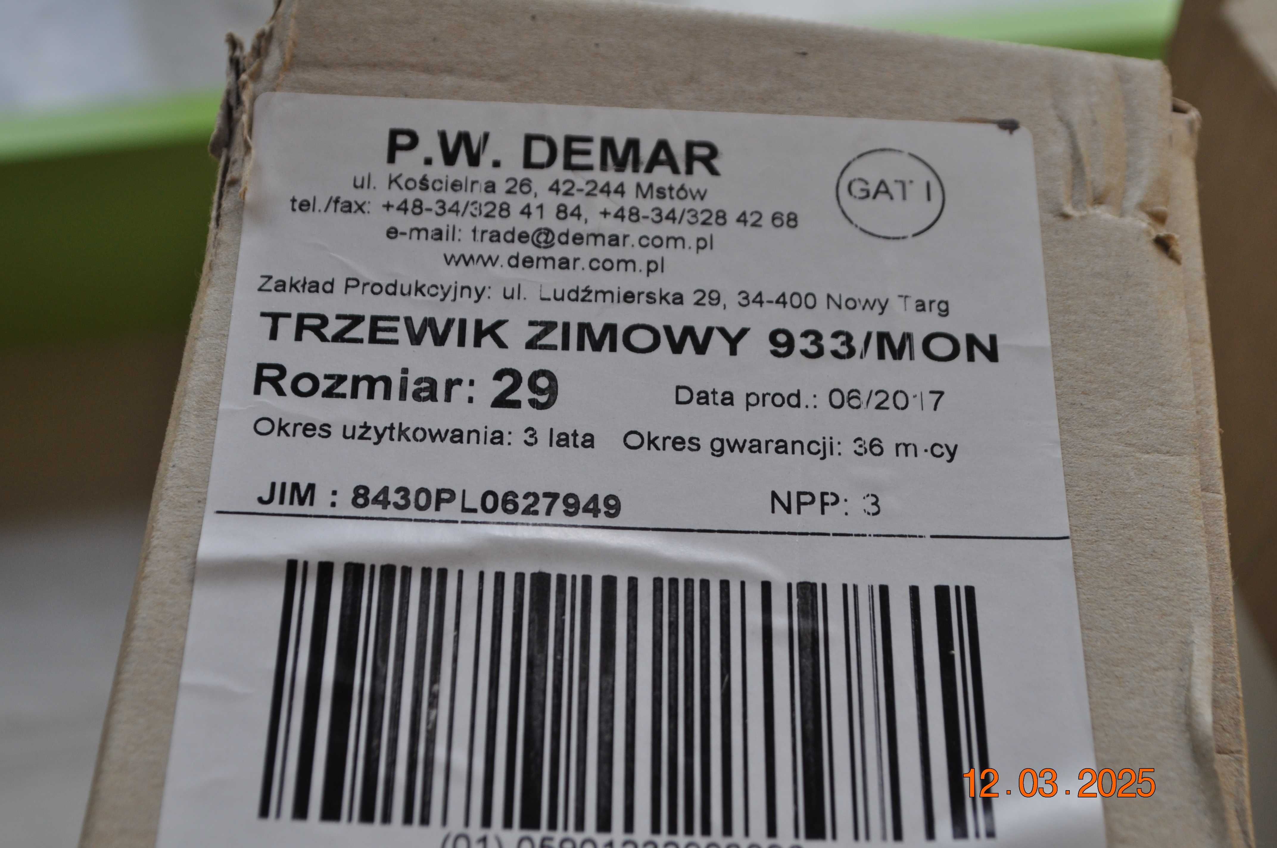 Trzewik Buty wojskowe wz. 933 r. 29 NOWE DEMAR ZIMOWE