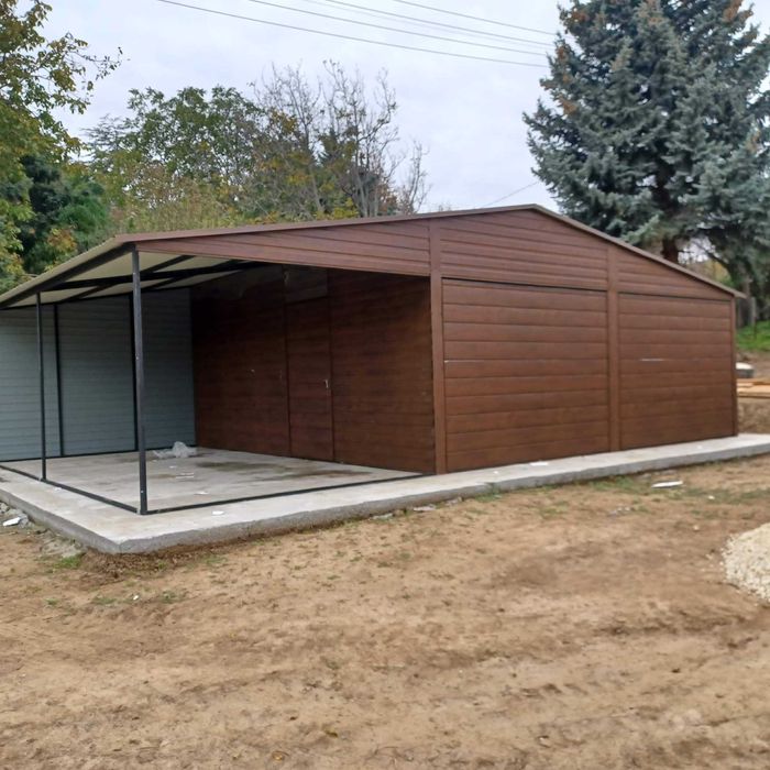 Garaż Blaszany + ZADASZENIE - Dwa Wjazdy - Drewnopodobny - ESSTAL*