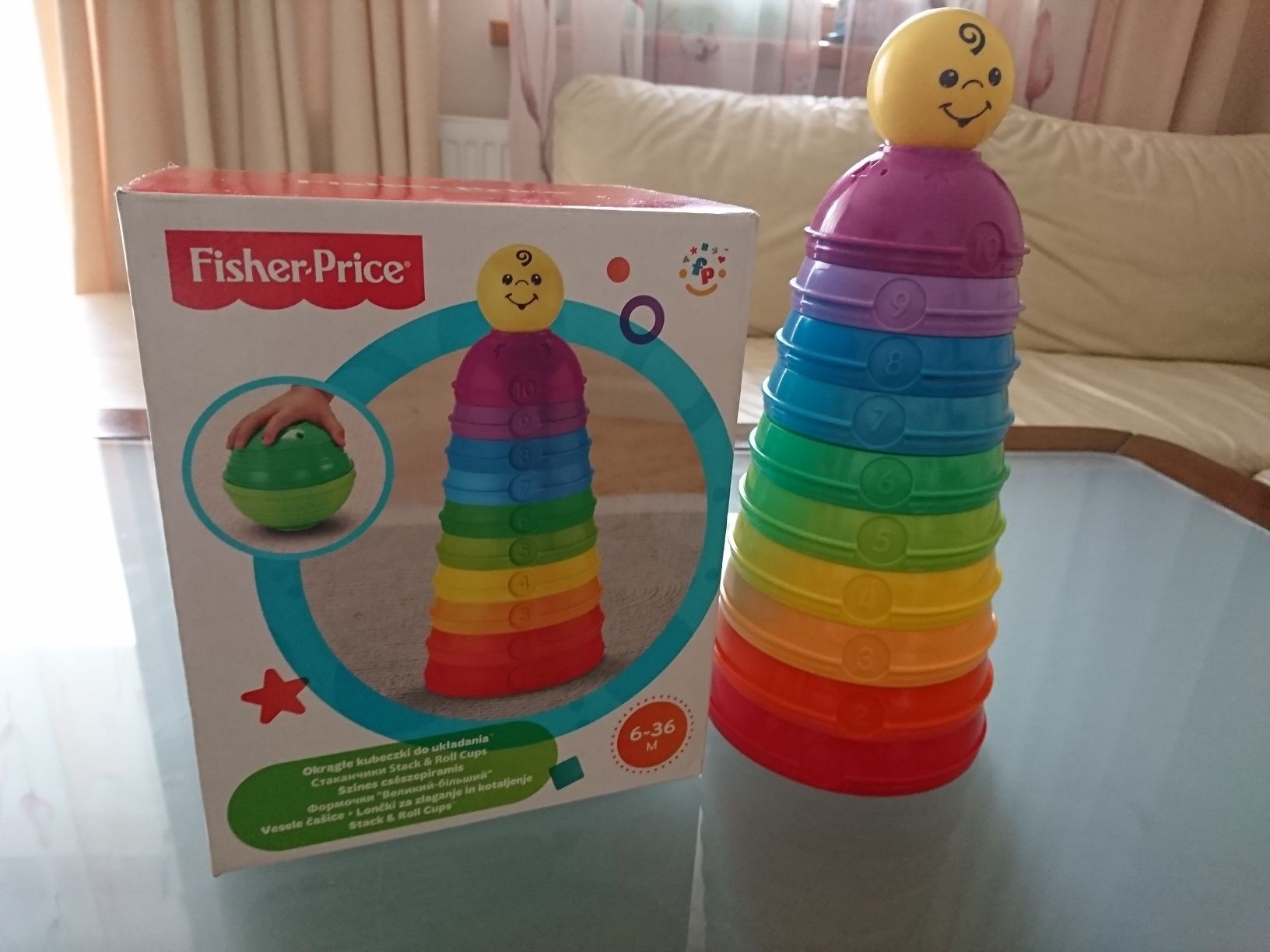 wieża piramida okrągłe kubeczki Fisher price