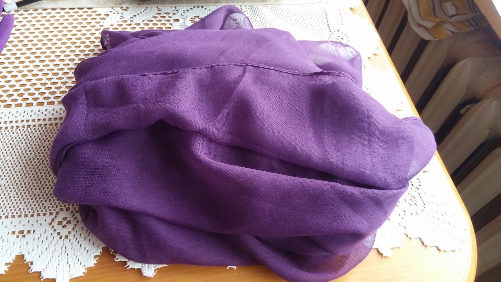 Fioletowy duży szal 190cm x 100 cm i rękawiczki polarowe !!!