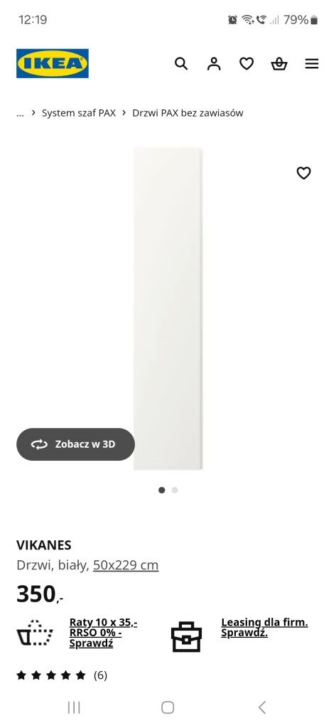 Drzwi białe Vikanes 50x229 IKEA