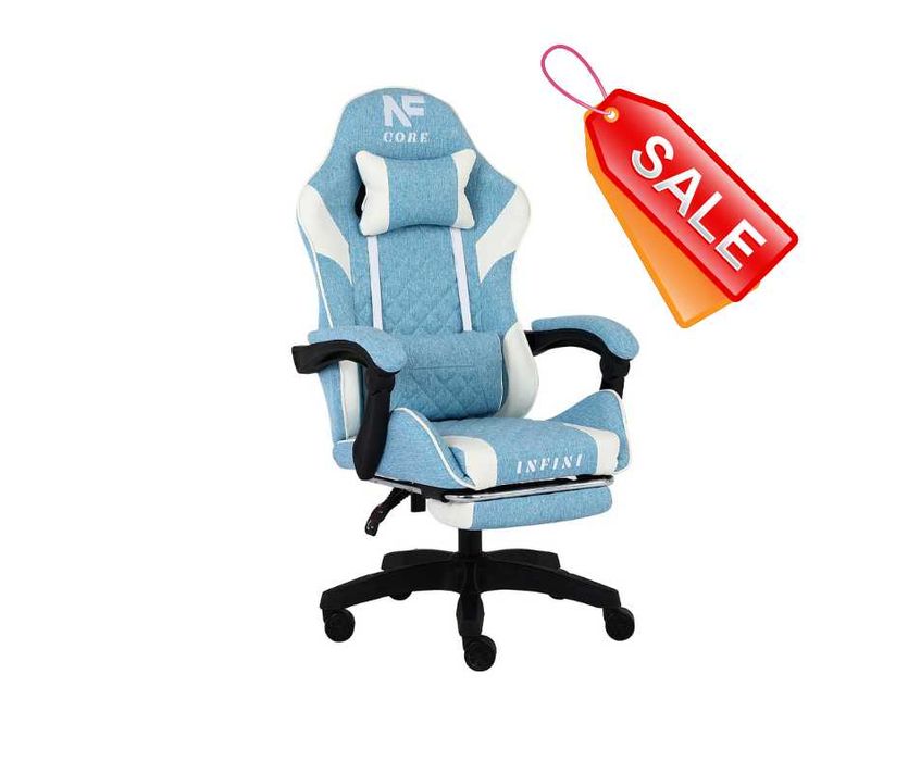 Fotel Gamingowy z podnóżkiem INFINI Core tkanina Light Blue