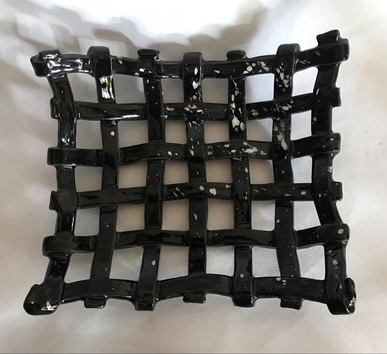 Koszyk Ceramiczny Handmade unikat 18x18 szkliwiona kratka
