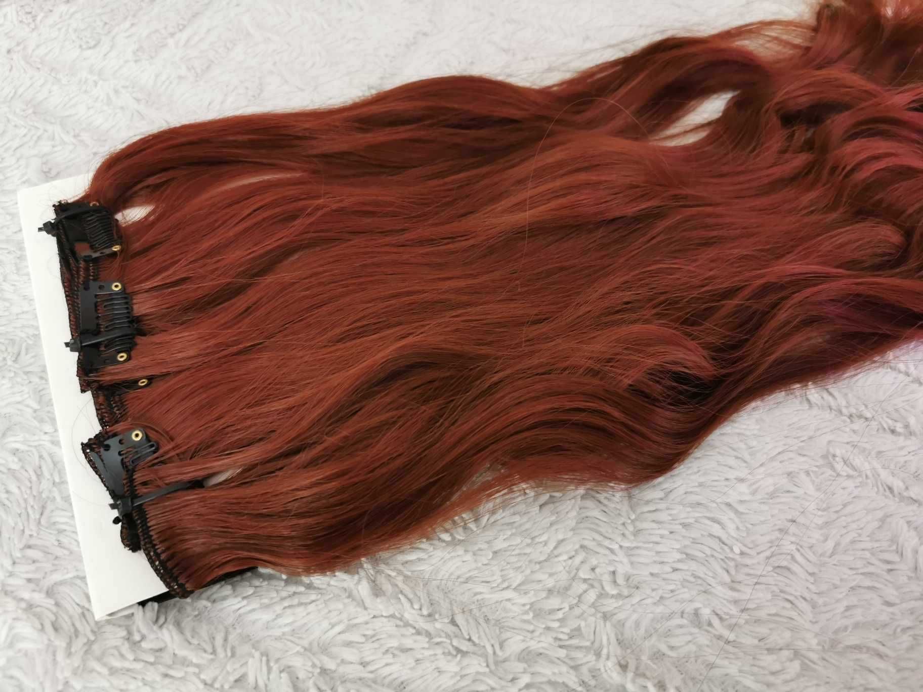 Doczepiane włosy clip in ciepły rudy brąz 65 cm 8 tresek