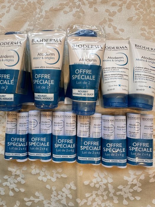 Bioderma крем для рук, стік, помада для губ