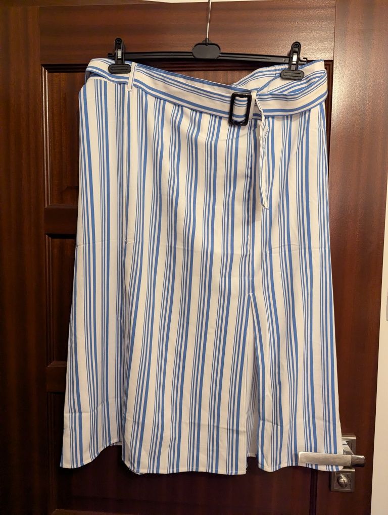 Spódnica midi w niebiesko-białe paski, r. 50