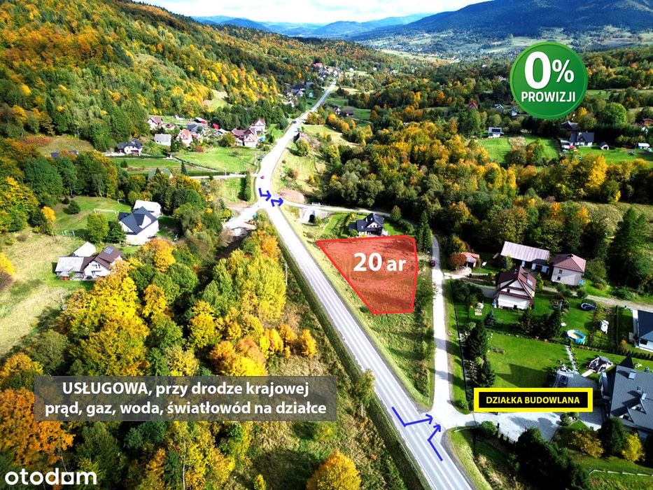 20 ar przy drodze krajowej 28 – świetna ekspozycja, media, zjazd