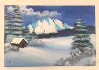 Obraz góry, zima, ręcznie, akryl na płótnie, 40x60