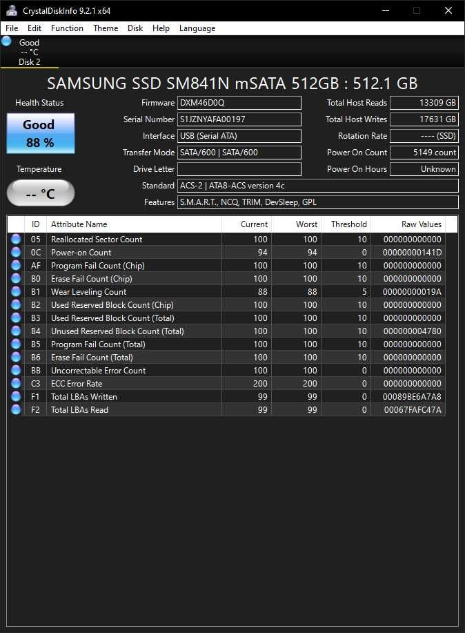 SSD Samsung SM841N mSATA 512GB w obudowie USB 3.0 - w świetnym stanie!