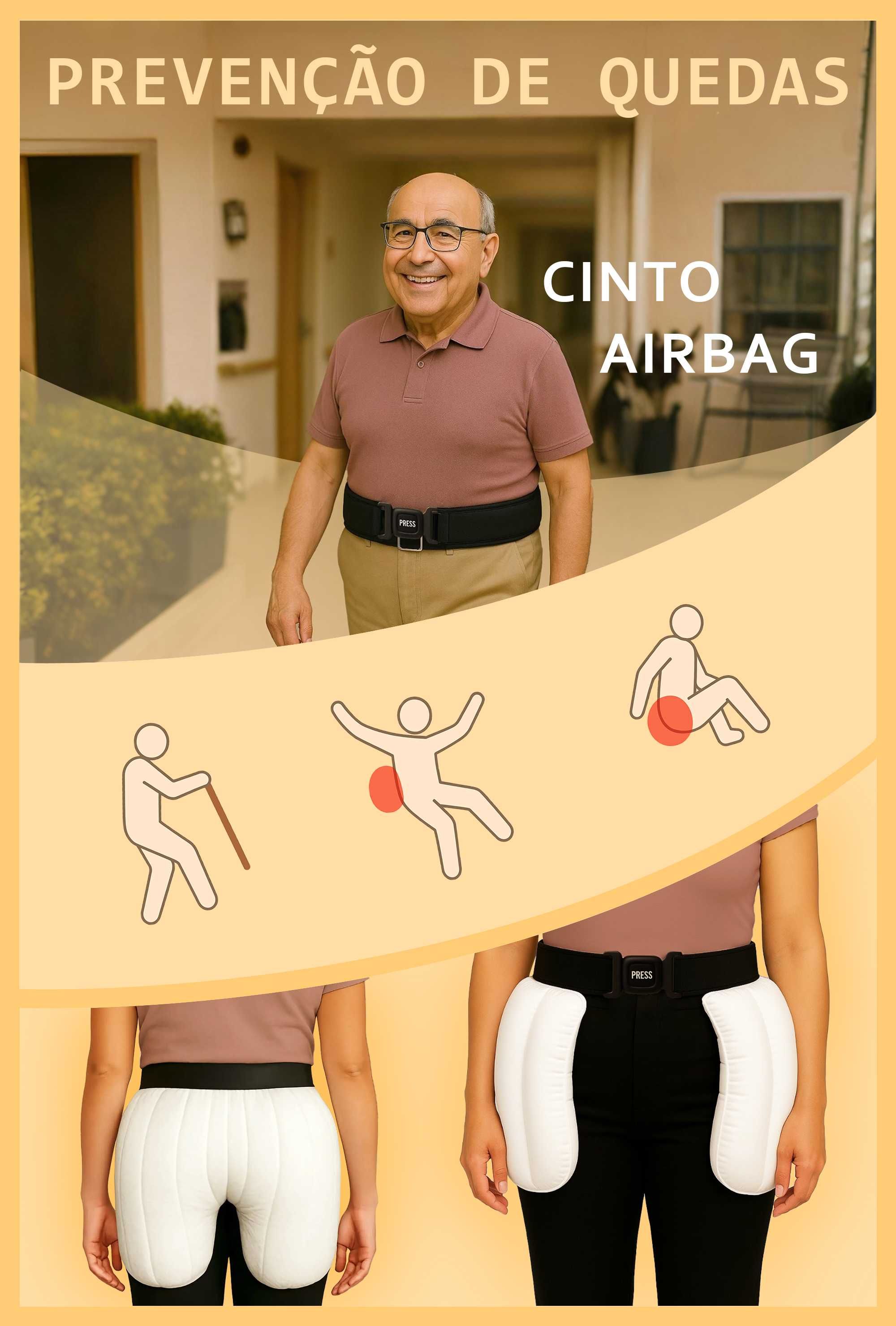 Cinto protetor para idosos. Reduza as consequências das quedas.