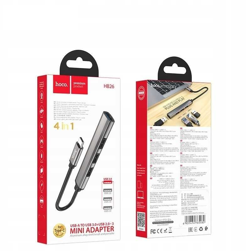 HOCO adapter HUB 4w1 USB C do 1x USB 3.0 + 3x USB 2.0