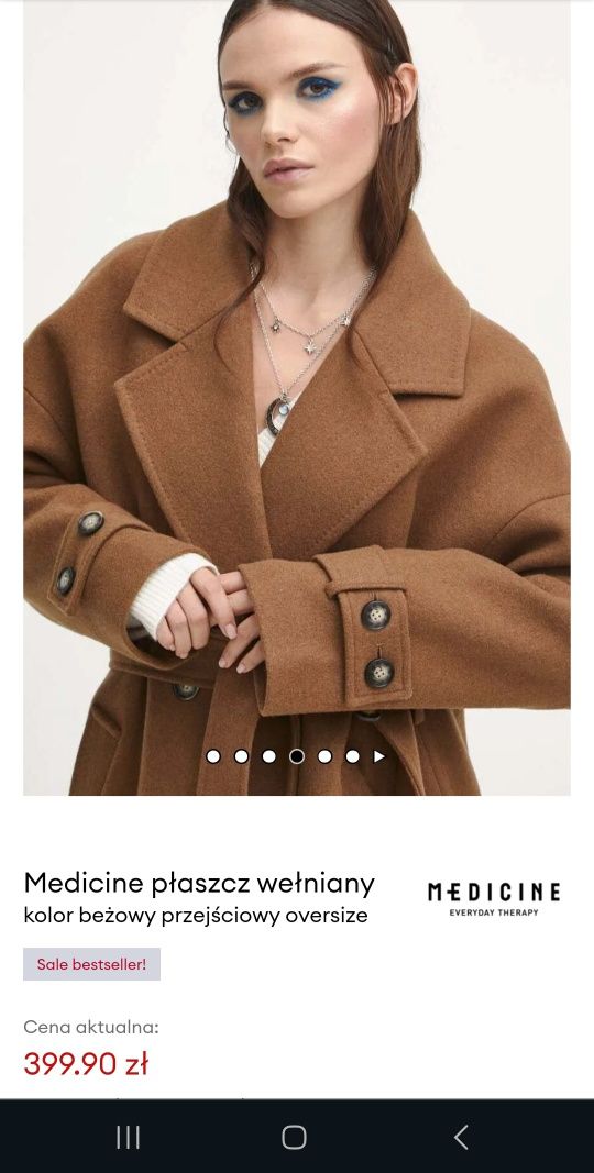 NOWY płaszcz wełniany Medicine PEREŁKA S przejściowy zimowy jesienny