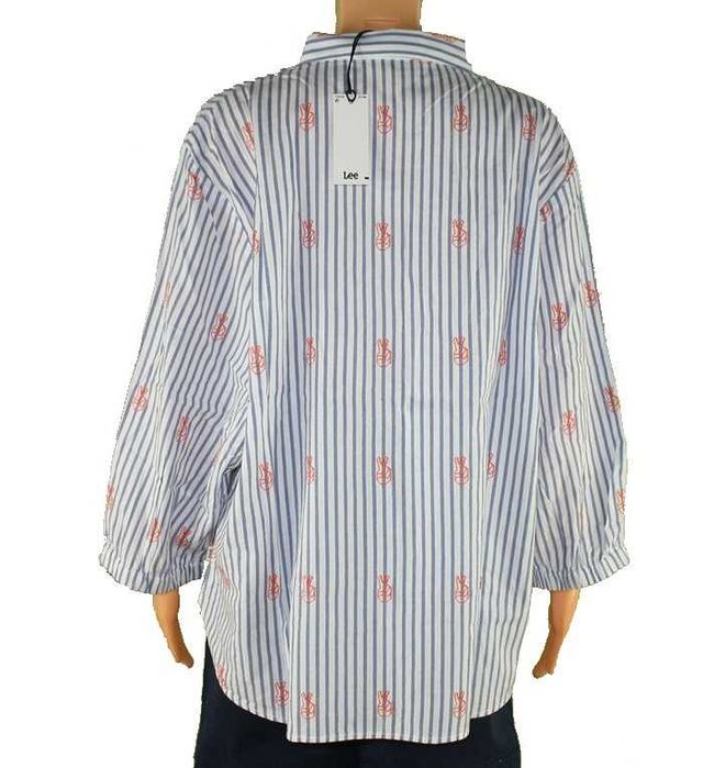 Damska koszula Lee - Bell Sleeve Shirt niebieskie paski z nadrukiem -M