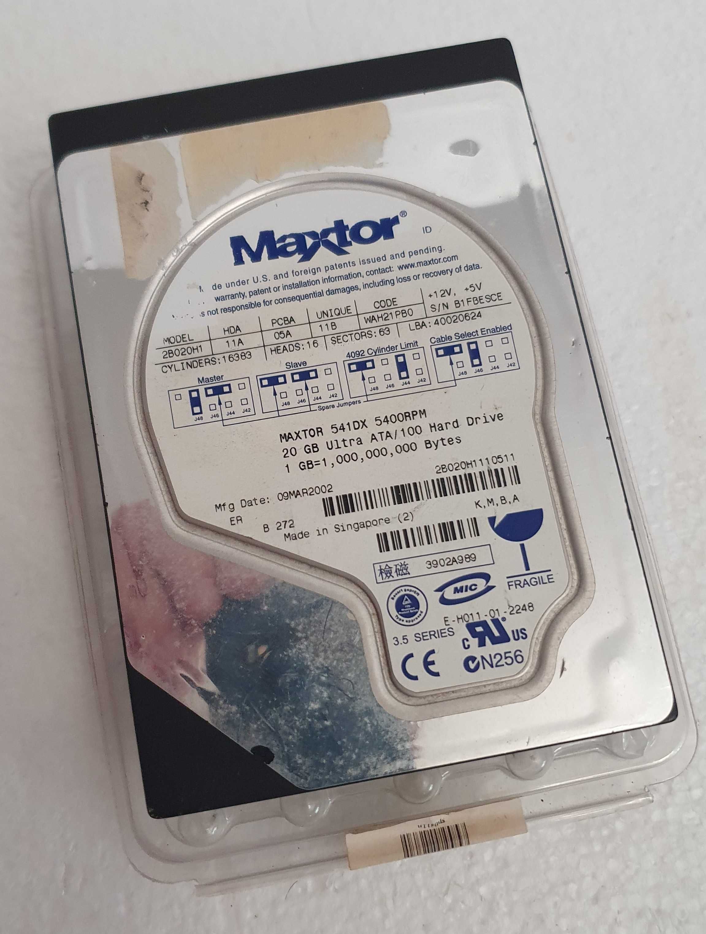 Disco rígido interno vintage, Maxtor 2B020H1 / 541DX Fireball - 20Gb