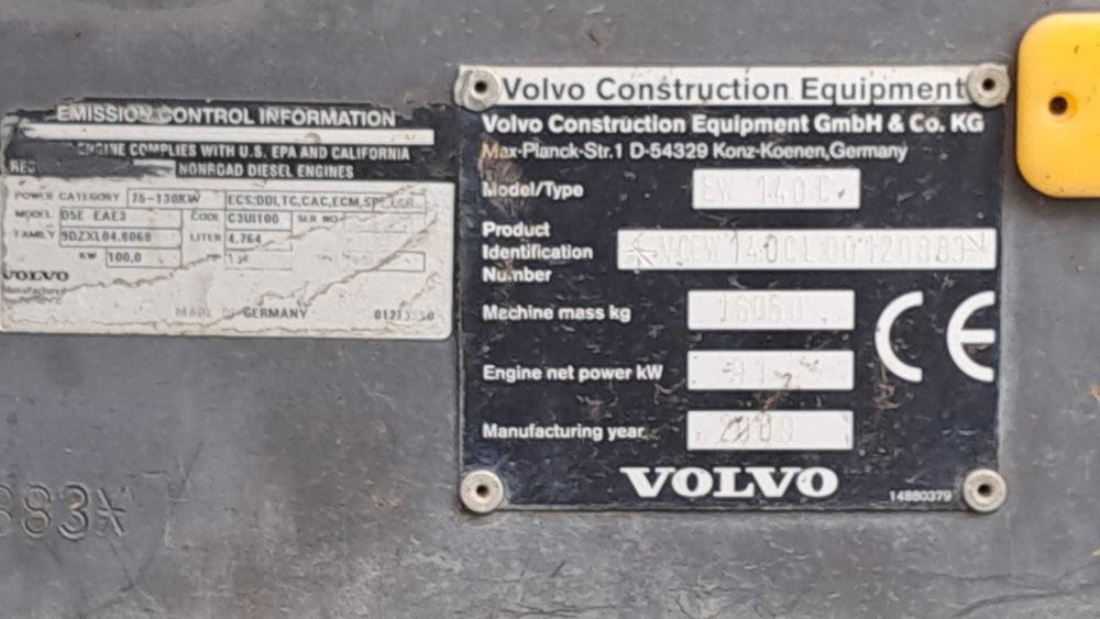 VOLVO EW 140C KOPARKA KOŁOWA szybkozłącze S 60 klima