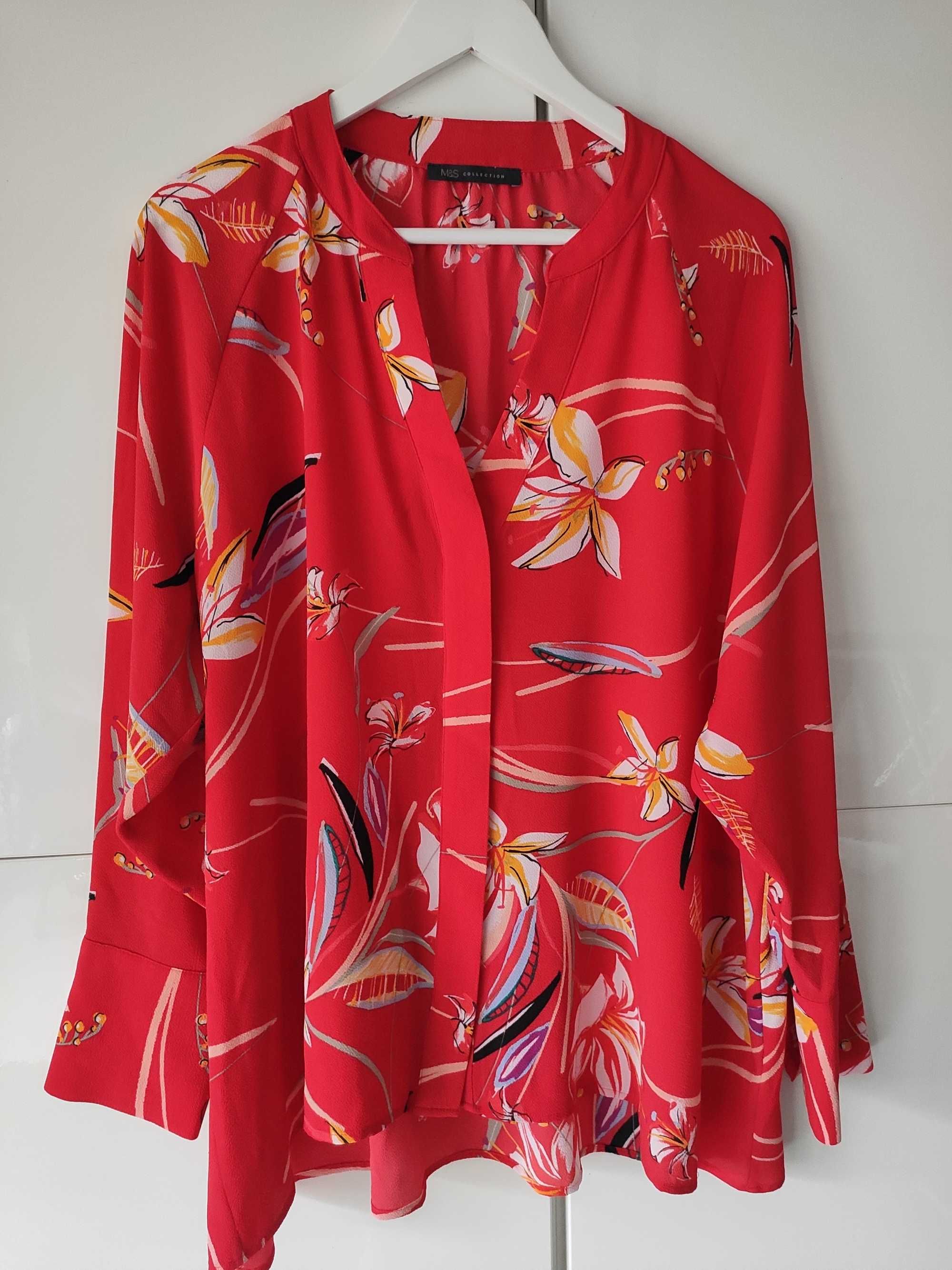 Czerwona bluzka we wzory Marks & Spencer rozmiar 46