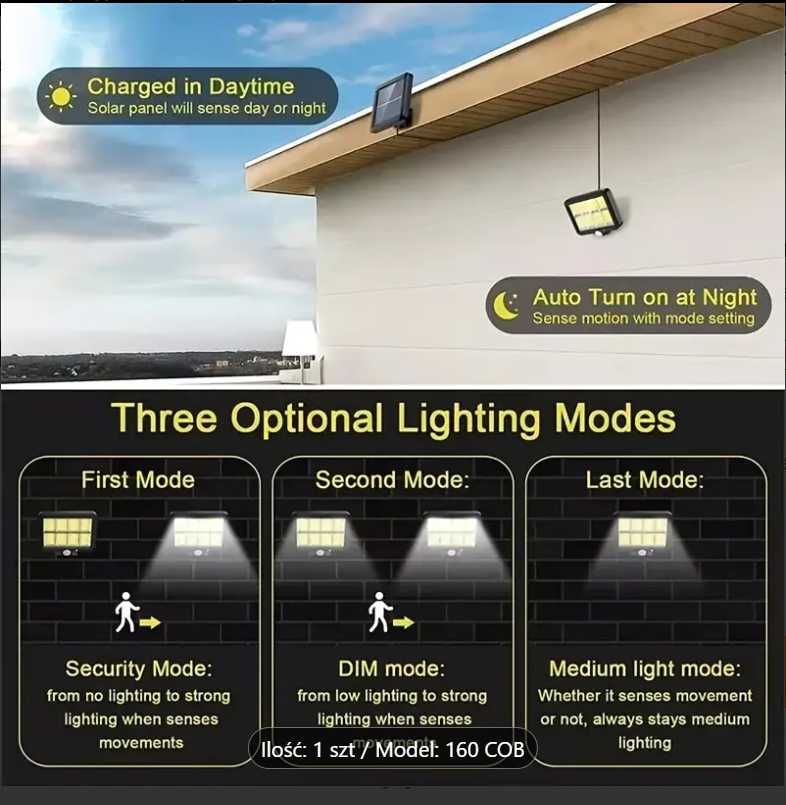 Lampa solarna , uliczna , czujnik ruchu , zmierzchu , zestaw 2 lampy
