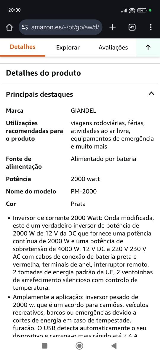 Inversor de corrente 2000 W