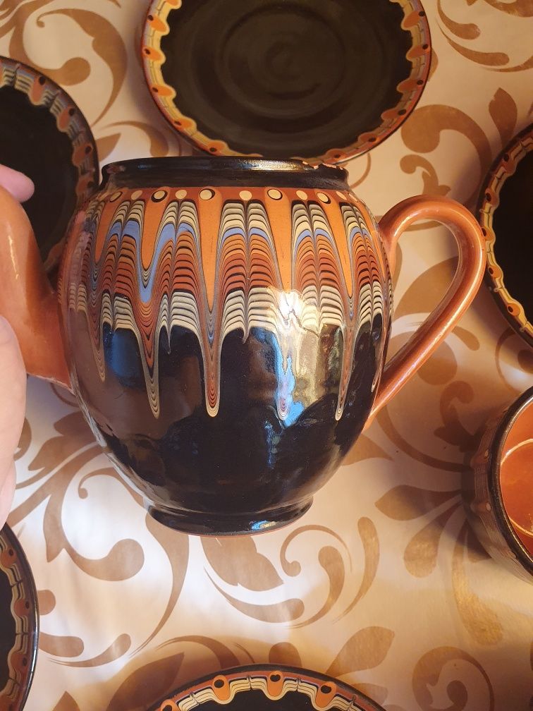Serwis kawowy Zastawa porcelana bułgarska zestaw kamionkowy glina PRL
