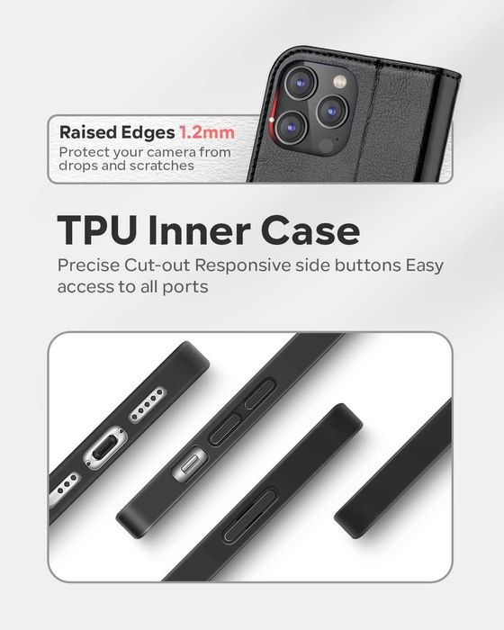 OCAS etui skórzane do iPhone 14 Pro MAX z klapką Portfel RFID czarne