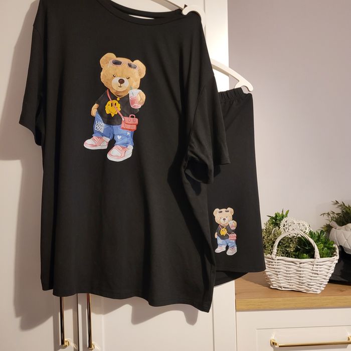 Zestaw dres czarny z misiem glamour 48/50