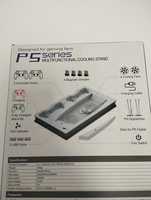 Aokicase  Stacja chłodząca ładująca kontrolera PS5 z diodą LED Biała