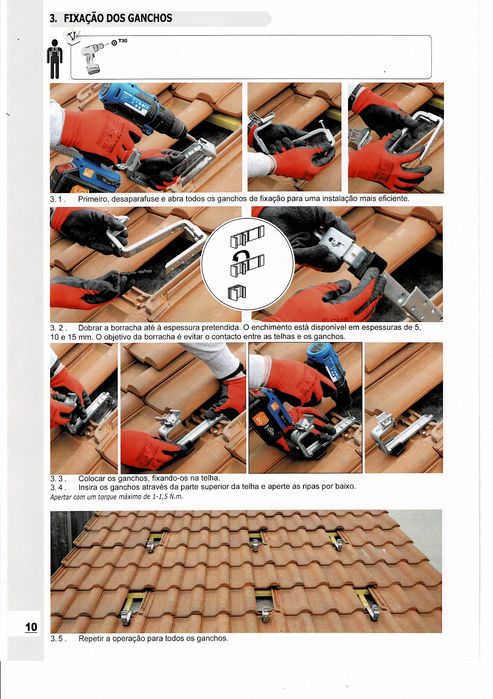 Kit de 6 paineis fotovoltaicos para telhado de telha - NOVO